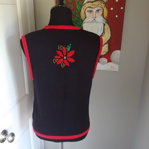 VINTAGE Bobbie Brooks Poinsettia Christmas Vest Women's Size Small - Picture 7 of 10